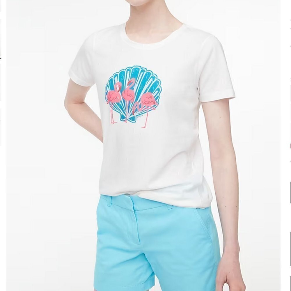 J. Crew Flamingos Cotton Graphic Collector's Tee, Medium